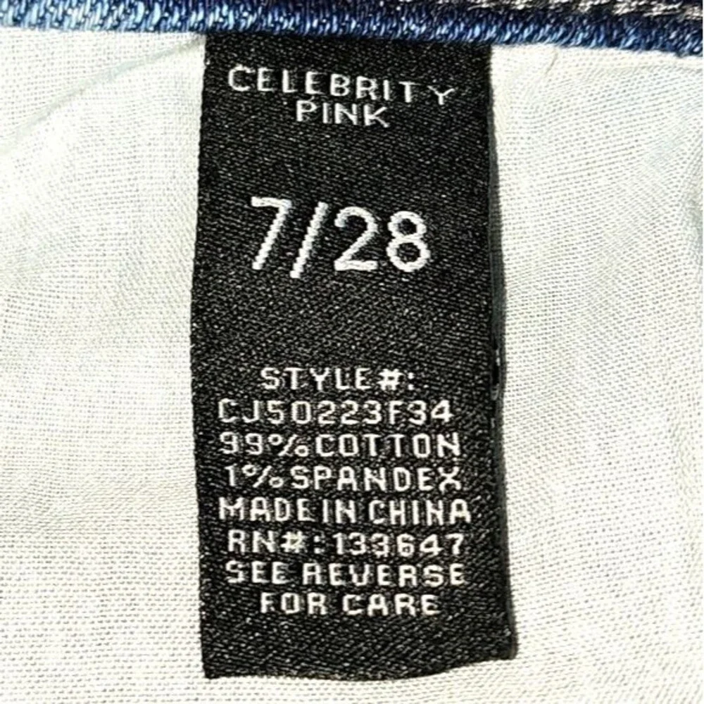 Celebrity Pink Distressed Cadillac Med Wash Denim Mini Skirt Size 7/28‎